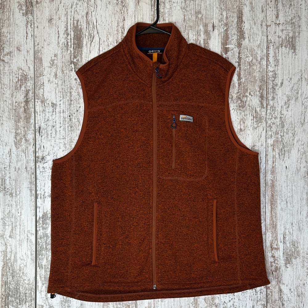ORVIS Men's R65 Sweater Fleece Vest Size XXL Full Zip Montana Sunrise Red Orange